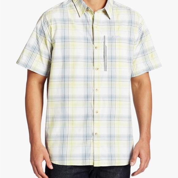Columbia Men's Air Rappel II Plaid Short Sleeve Shirt Blue & Yellow Sz.L - Picture 1 of 5